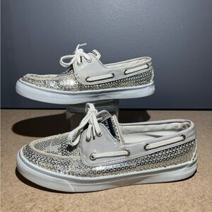 Women’s Sperry Top-Sider Bahama Sequin Boat Shoes Silver Size 7M‎